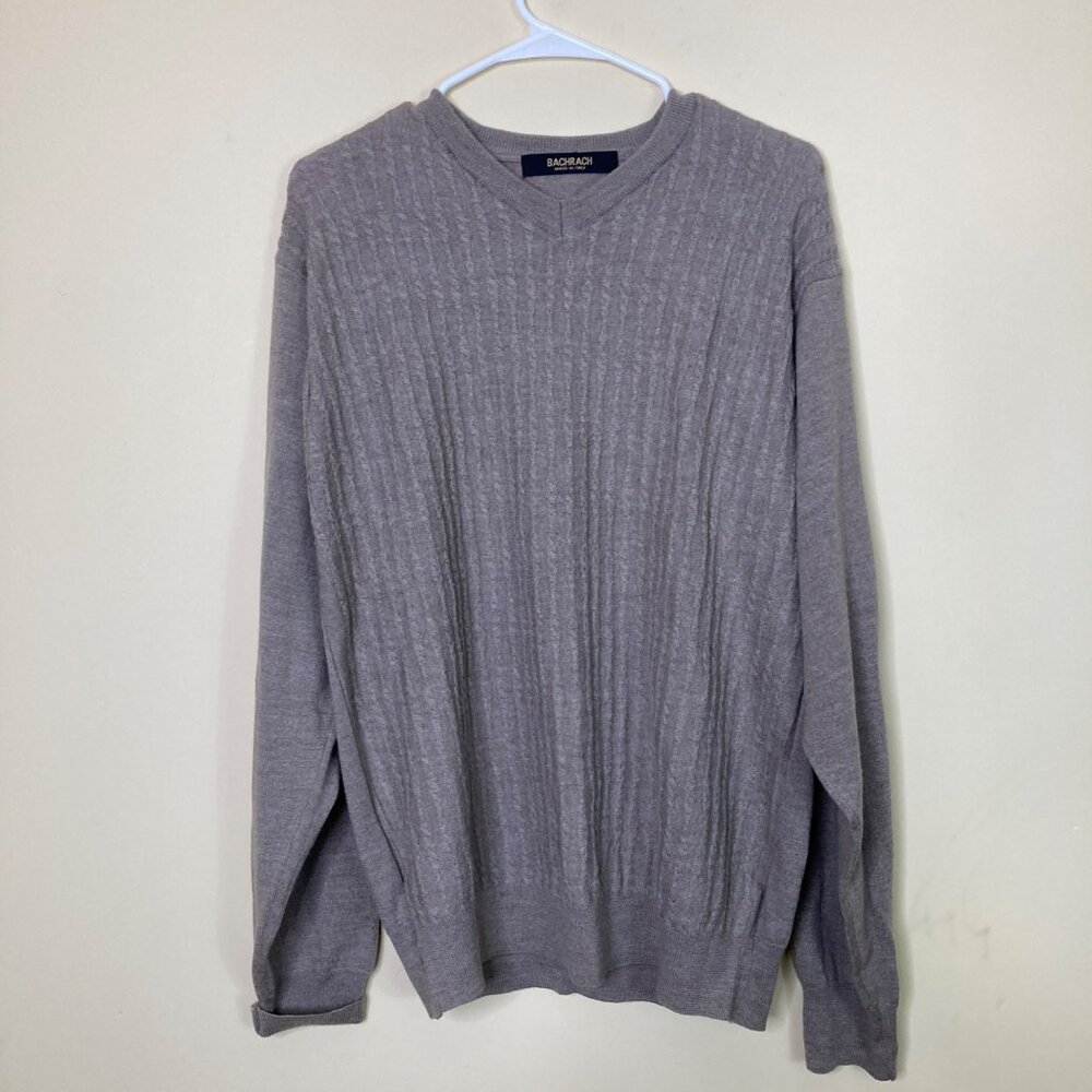 Bachrach Wool Sweater Mens Medium 100% Merino Italy Brown Woolmark